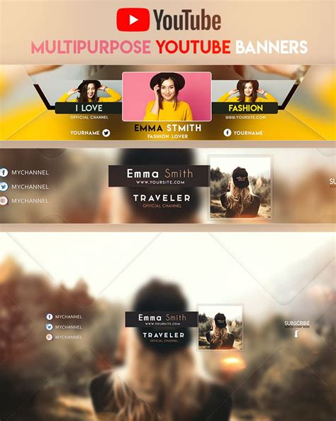 8 Creative Multipurpose Youtube Banners Youtube Banner Design