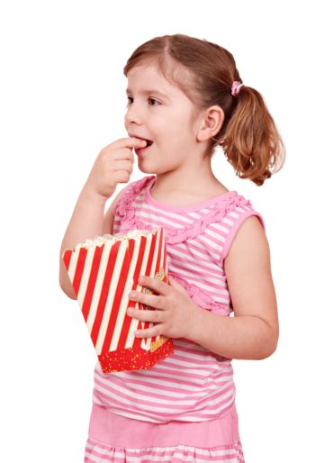 Hungry Little Girl Eat Popcorn Kid Pretty Fun Snack Png Transparent