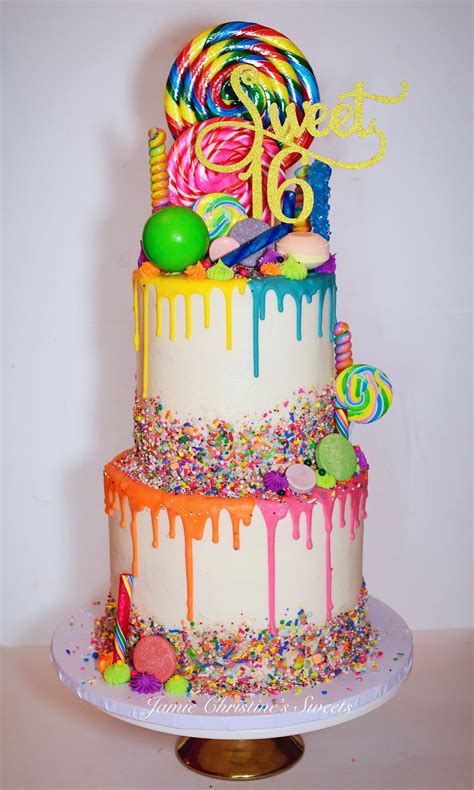 Candy Colorful Cake Sweet Sixteen Lollipop Candyland Drip Cake