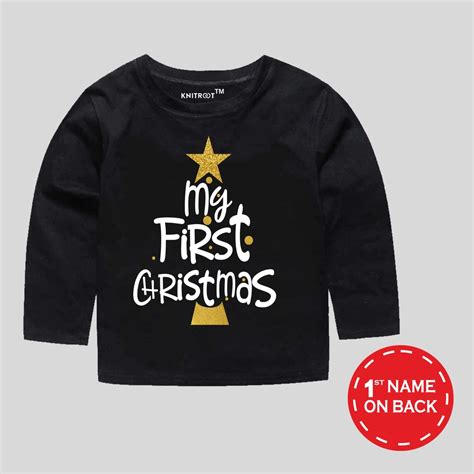 Christmas Special My First Christmas Glitter Gold Print Kids T Shirts