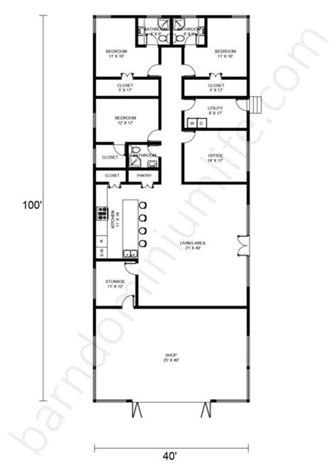 Barndominium With Shop Floor Plans 40x100 Image To U