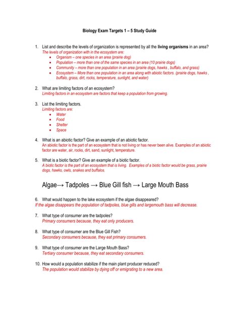 Biology Learning Target 1 5 Test Study Guide Answer Key
