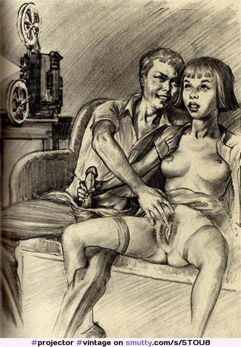 Vintage Drawing Sepia Couple Young