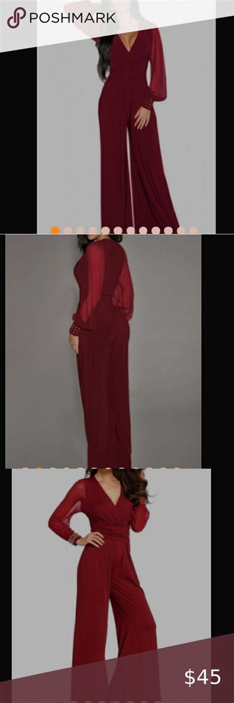 wine embellished cuffs long mesh sleeves jumpsuit jumpsuit with sleeves mesh sleeves clothes