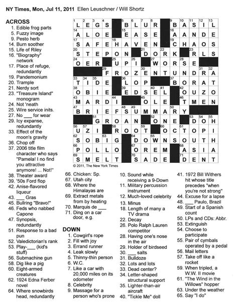 New York Times Monday Crossword Printable Free Printable Templates