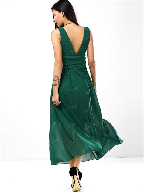 Chic Ruched Empire Waist Womens Chiffon Dress Green S In Maxi