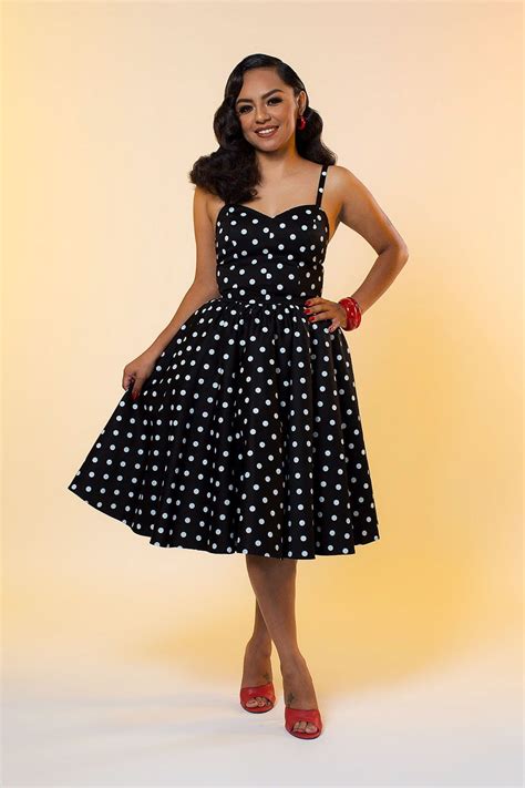 Pinup Couture Audrey Dress In Black With White Dot Pinup Girl