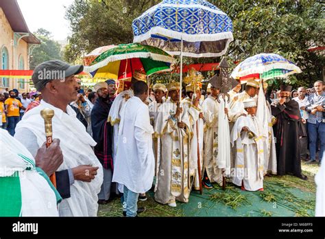A Procession Of Orthodox Ethiopian Priests And Deacons Leaving Kidist