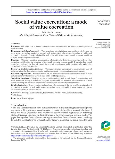 Pdf Social Value Cocreation A Mode Of Value Cocreation
