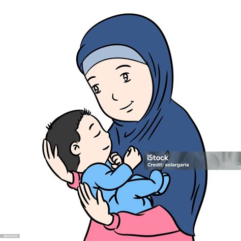 Muslim Mother And Son Isolated Cartoon Vector Illustration Stock