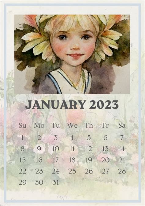 Flower Fairy Printable 2023 Wall Calendar Instant Digital Download