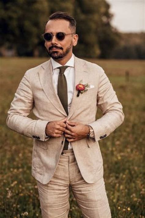 Men Linen Suit Beige 2 Piece Formal Fashion Party Wear Groom Etsy
