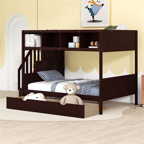 Churanty Twin Over Full Bunk Beds With Staircase And Drawers Wooden