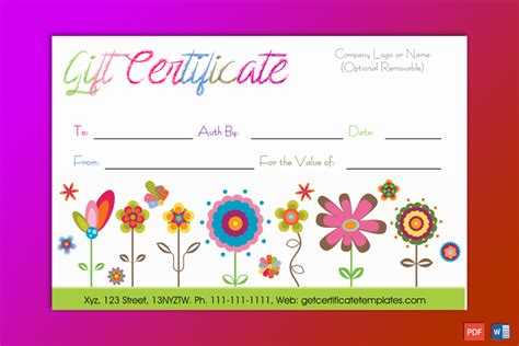 Artistic Blossoms T Certificate Template Gct