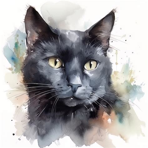 Artstation Black Cat Portrait Watercolor Painting