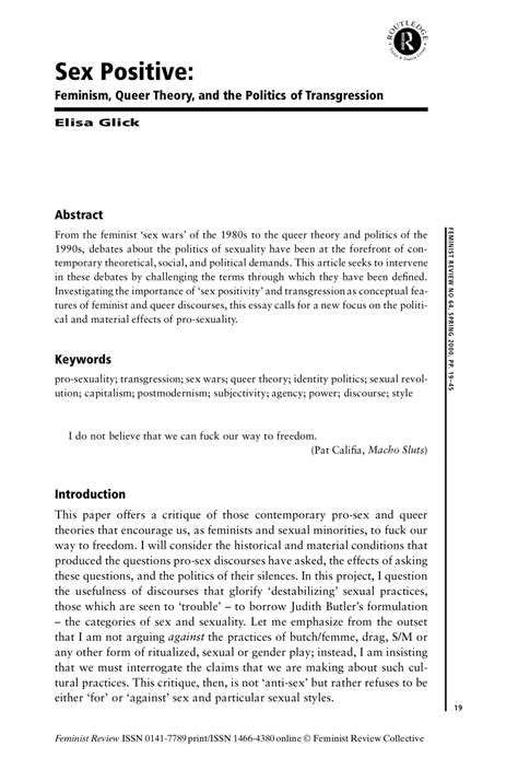 pdf sex positive feminism queer theory and the politics of transgression
