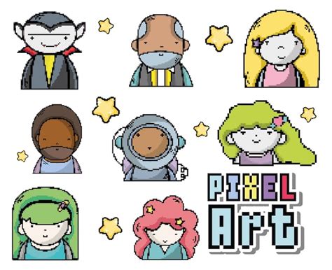 Premium Vector Pixel Art Characters Cartoons Vector Illustration