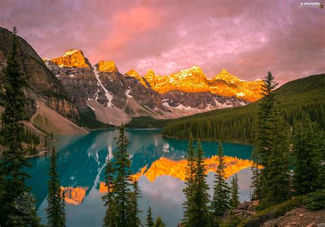 Banff National Park Canada Mountains Lake Moraine Clouds