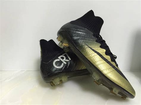 Size 8 Free Shipping Nike Cr7 Mercurial High Cleats Fg Black Gold All