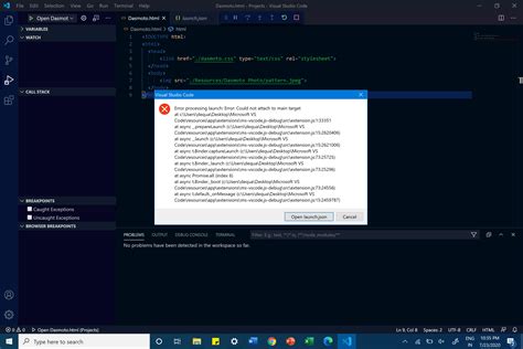 Html Visual Studio Debug Error Error Processing Launch Error Could