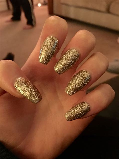 Acrylic Gold Glitter Nails Gold Nails Sparkly Nails Gold Glitter Nails