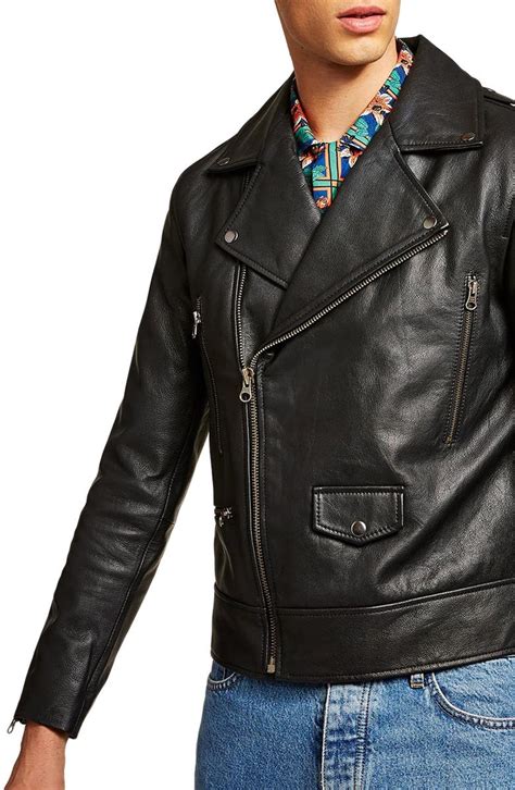 Topman Classic Fit Leather Biker Jacket Nordstrom