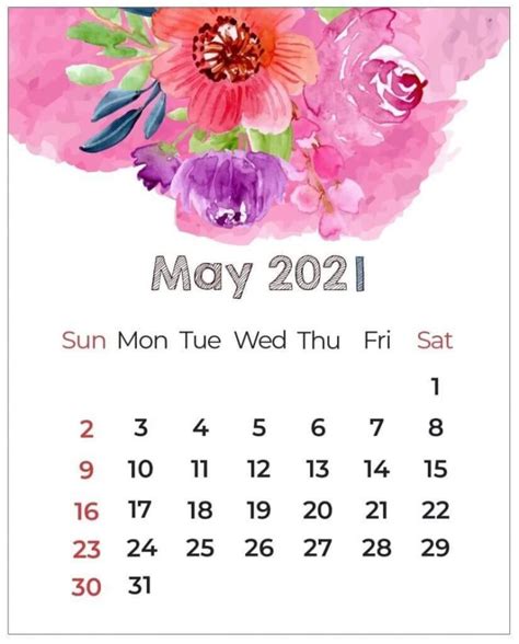 Cute May 2021 Calendar Printable Designs For Kids Students Home Offices