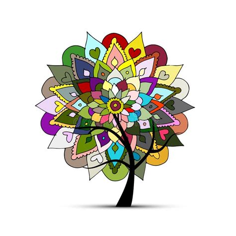 Árvore Da Mandala Esboço Floral Para Seu Projeto Ilustração Do Vetor