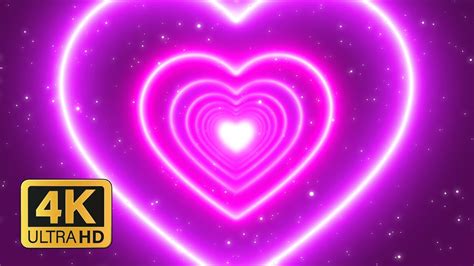 Vj Loops 2024 💗 Pink Neon Love Heart Background Tunnel With Sparkling Pink Particles Overlay 4k