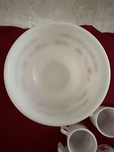 VTG Hazel Atlas TOM JERRY Milk Glass Egg Nog Punch Bowl Set W 6 Mugs