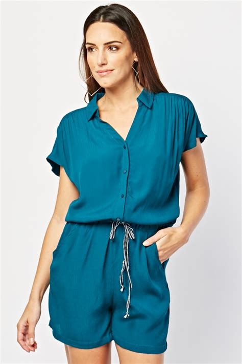Drawstring Waist Button Front Playsuit Just 6
