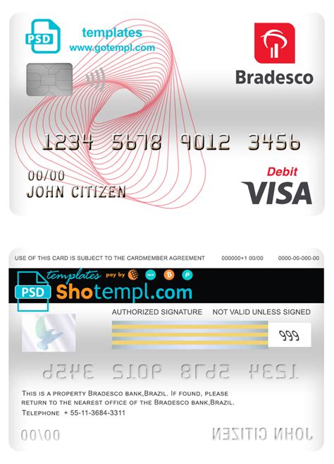 Brazil Bradesco Bank Visa Card Debit Card Template In Psd Format Fully Editable Datempl