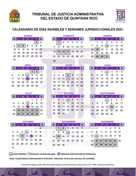 Calendario Oficial Tribunal De Justicia Administrativa De Quintana Roo