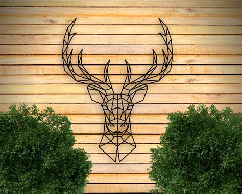 Deer Metal Wall Art Geometric Deer Head Metal Wall Decor Etsy