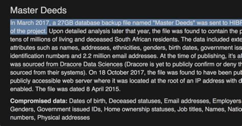 South African Master Deeds Data Leaked Via Mysql Data Dump