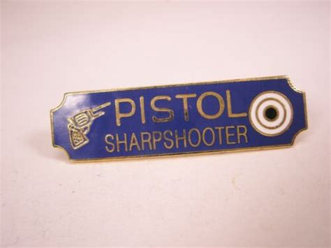Pistol Sharpshooter Blue And Gold Tone Badge Insignia Vintage Lapel Pin