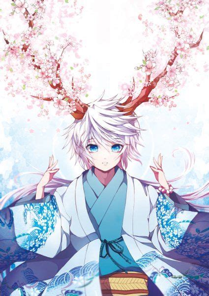 Anime Boy With White Hair Blue Eyes Traditional Clothing Yukata