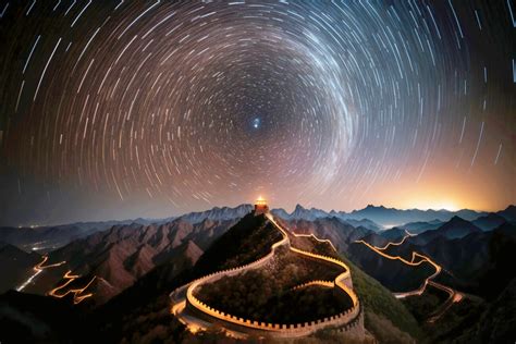 The Great Wall Of China By Night Circumpolar Timelapse View Poster