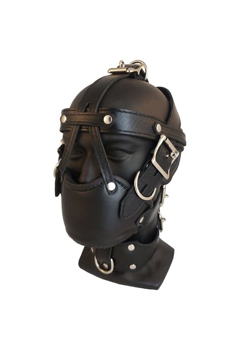 M Locking Leather Bondage Muzzle Gag Padded Head Harness Fetish Bdsm