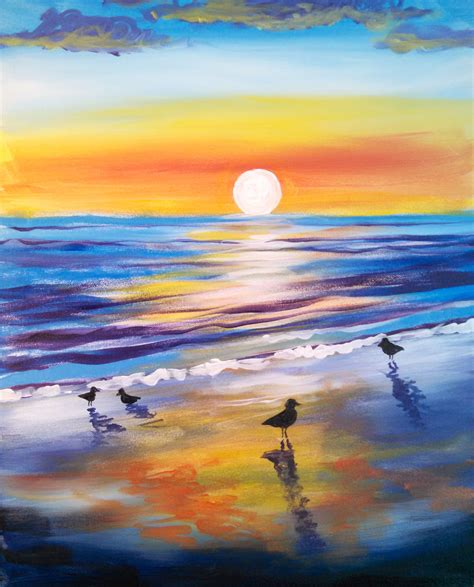 Sunrise Birds By Peter Raymond Paint Nite Paintings Beach Painting