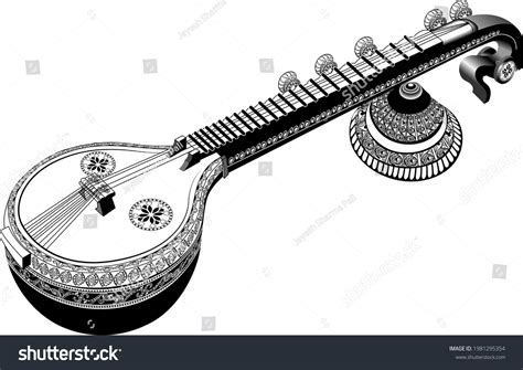 Indian Music Instrument Veena Sitar Black Stock Vector Royalty Free
