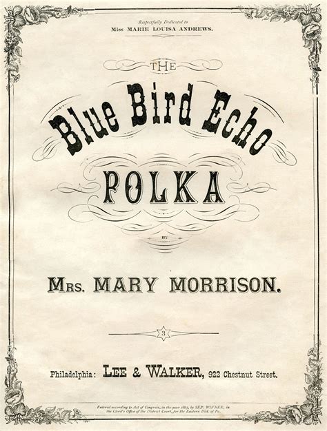 Vintage Ephemera Graphic Sheet Music Cover Blue Bird Polka The