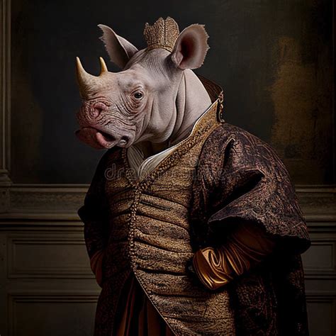 Realistic Lifelike Rhinoceros In Renaissance Regal Medieval Noble Royal