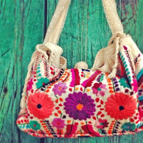 Mexican Floral Embroidered Bag W Silver Beaded Huichol Belt Convertible