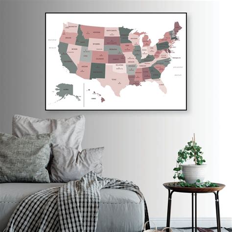Usa Wall Map Large Map Poster Us Map Digital Download Etsy
