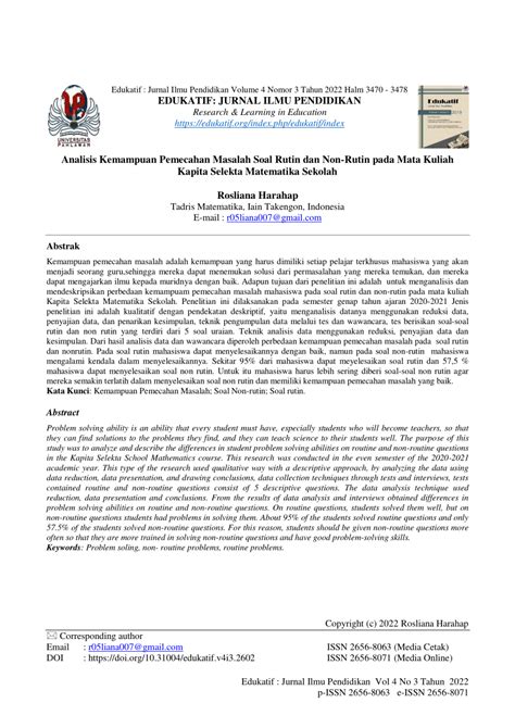 PDF Analisis Kemampuan Pemecahan Masalah Soal Rutin Dan Non Rutin