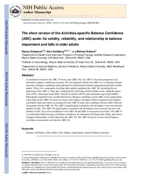 Pdf The Short Version Of The Activities Specific Balance Confidence