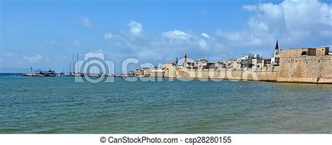 Panoramic Landscape View Of Acre Akko Old City Port Skyline Israel