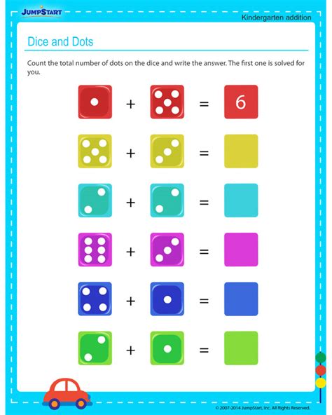 Dice and Dots – Counting Worksheet for Kindergarten Kids – JumpStart