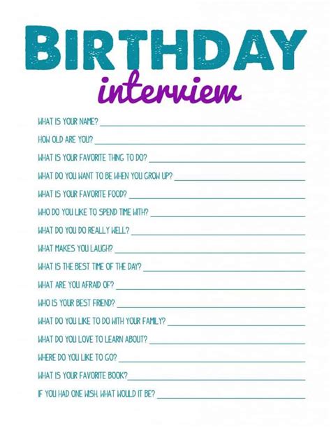 Free Birthday Interview Keepsake Printable